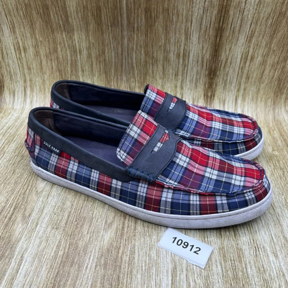 Cole Haan Nantucket Penny Loafer II Men's Size 12 M Red Blue Plaid Canvas C24450